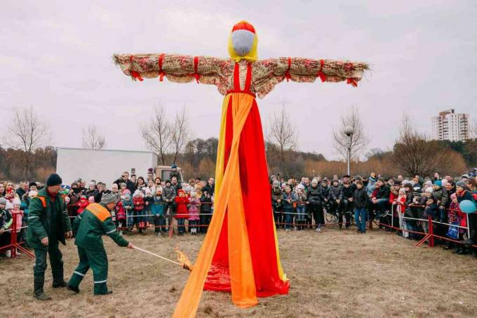 Scene Of Ignition Dummy Maslenitsa On Eastern Slavic Mythologyca