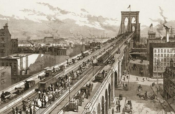 Illustrasjon som viser gangvei på Brooklyn Bridge