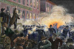 Fargeillustrasjon av 1886 Haymarket Square Riot