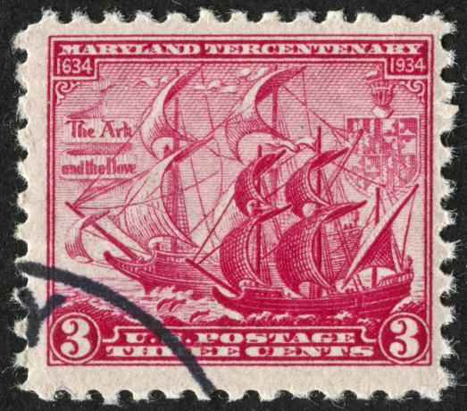 Avbrutt stempel fra USA med minne om 300-årsjubileet for Maryland, USA med arken og doven