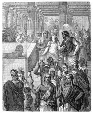 Cleopatra VII Philopator, kjent som Cleopatra, siste farao av ​​det gamle Egypt med Markus Antonius i det første århundre f.Kr.