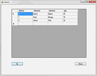 Skjermbilde av C # -programmet som viser SQLite Data