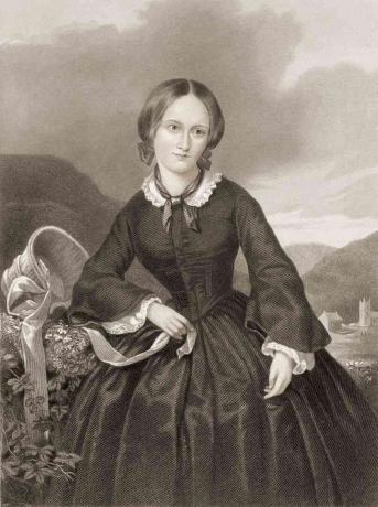 Gravering av Charlotte Bronte i en svart kjole