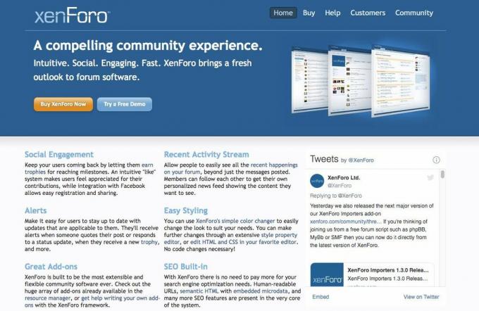 Skjermbilde av XenForo forumverktøy for blogger og nettsteder