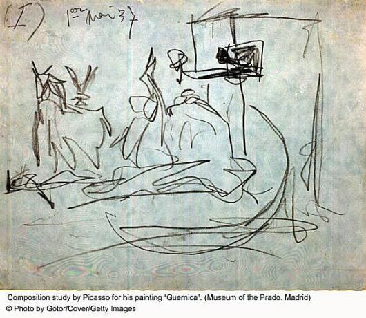 Picasso skisse for hans maleri Guernica
