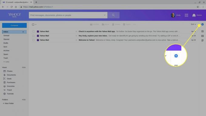 Innstillingsutstyret i Yahoo Mail