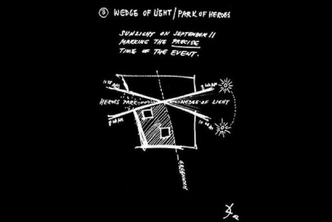 Daniel Libeskind Sketch of Wedge of Light / Park of Heroes fra desember 2002 Slide Presentasjon