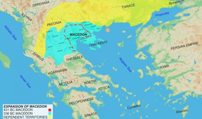 Makedonsk imperiumskart som viser historie og vekst.