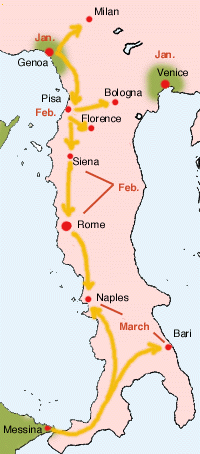 1348 Spredningen av svartedauden gjennom Italia