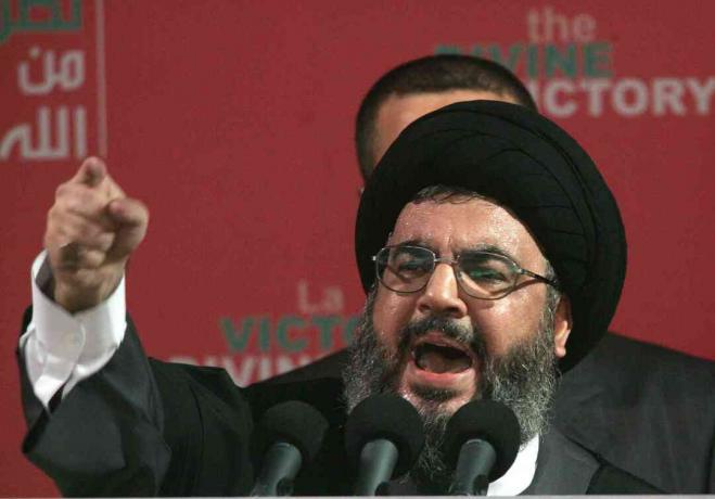 Hizbollah-leder Sayyed Hassan Nasrallah taler under et møte 22 september 2006 i Beirut, Libanon.