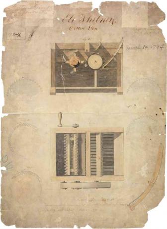 Eli Whitneys opprinnelige patent for bomullsginen, datert 14. mars 1794.