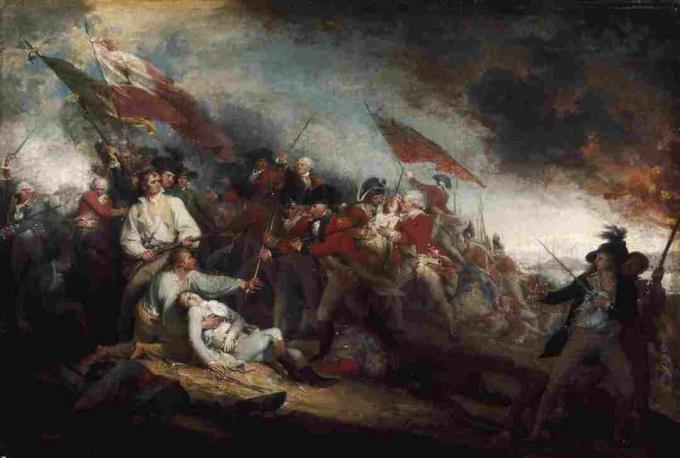 General Warrens død ved slaget ved Bunker Hill, 17. juni 1775, maleri av John Trumbull.