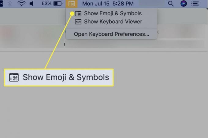 Kommandoen "Vis emoji og symboler"