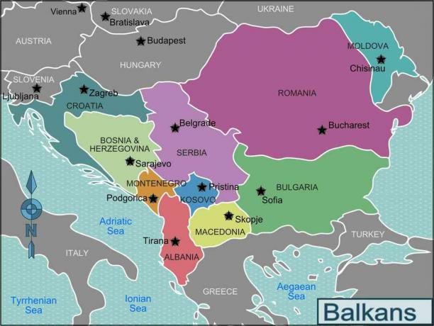 Kart over Balkanstatene