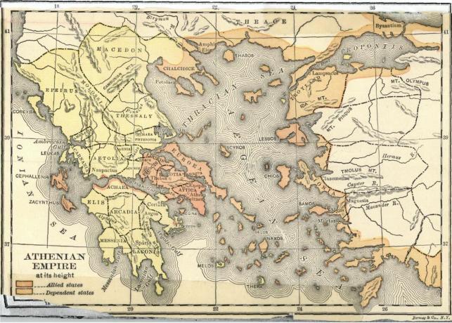 Kart over det athenske riket på høyde.