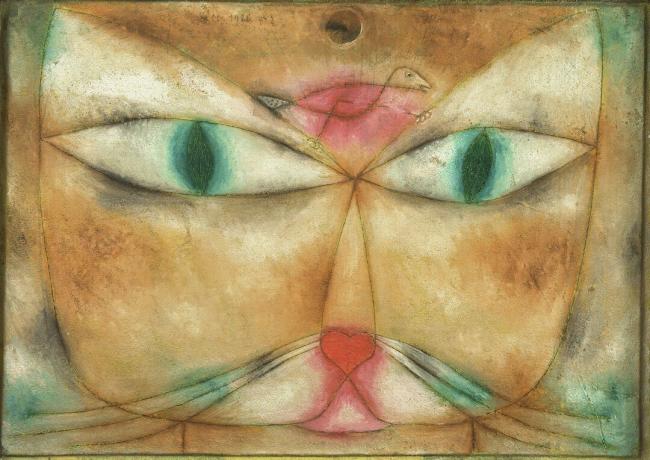 Katt og fugl. Kunstner: Klee, Paul (1879-1940)