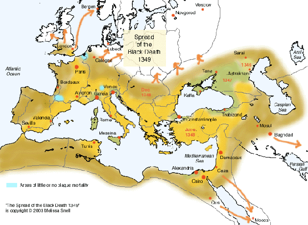 En langsommere, men enda mer grufull progresjon Spread of the Black Death, 1349