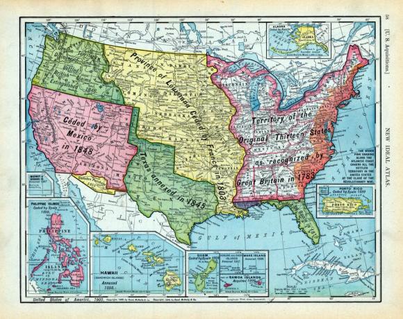 Mapa de los incrementos de territorio de USA