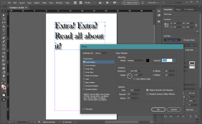 InDesign-skygge