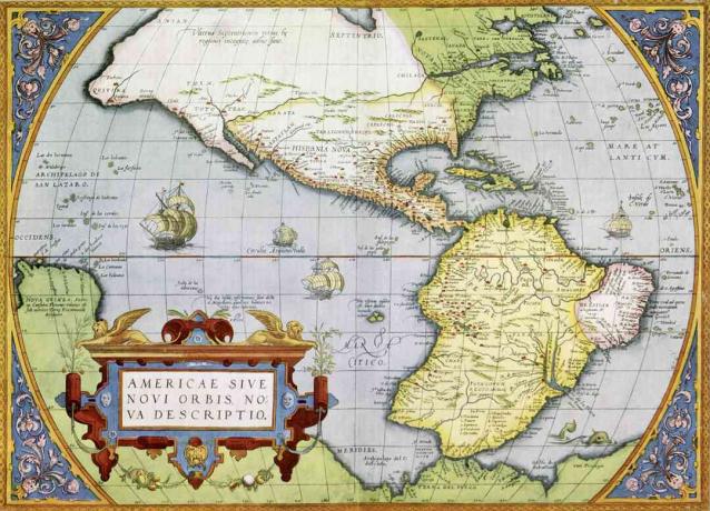 Kart over Amerika eller den nye verdenen i Theatrum Orbis Tearrarum av Abraham Ortelius, 1570.