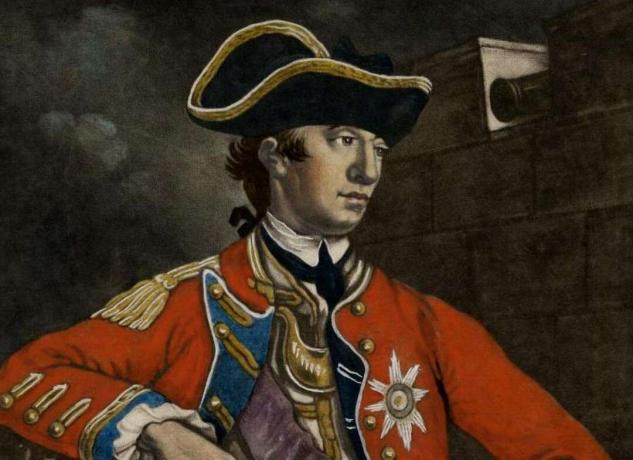 General William Howe i en rød uniform fra den britiske hæren.