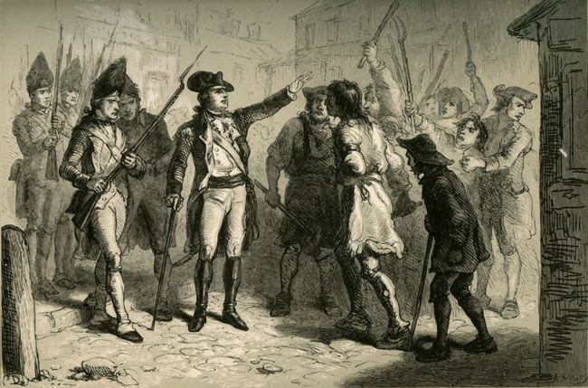 Den britiske kongelige guvernøren William Tryon konfronterer North Carolina Regulators i 1771