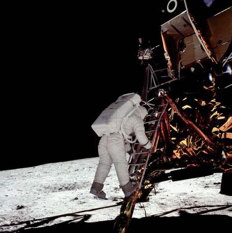 Buzz Aldrin Stepping on the Moon