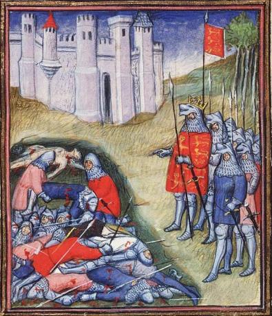 Edward III stod i rustningen og så på en haug med døde franske solidarier.