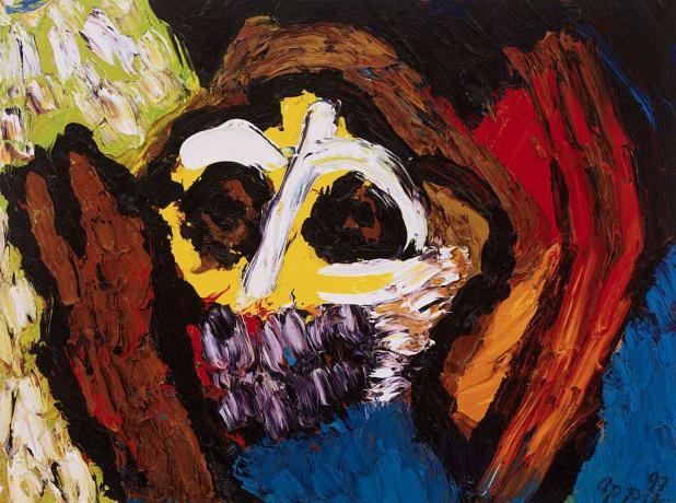 Fargerik maling av maske av Karel Appel