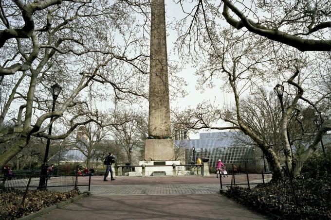 Cleopatras nåle i Central Park-fargefotografi tatt fra bakkenivå.