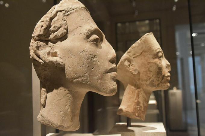 Buster av Nefertiti og Akhenaten, profilvisning.