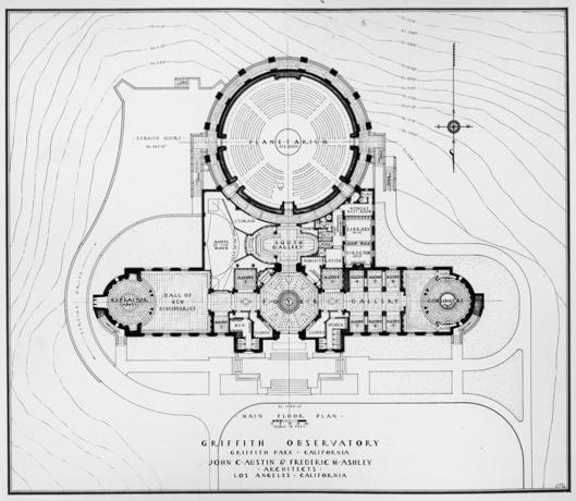 Plantegning av Griffith Observatory i 1933.