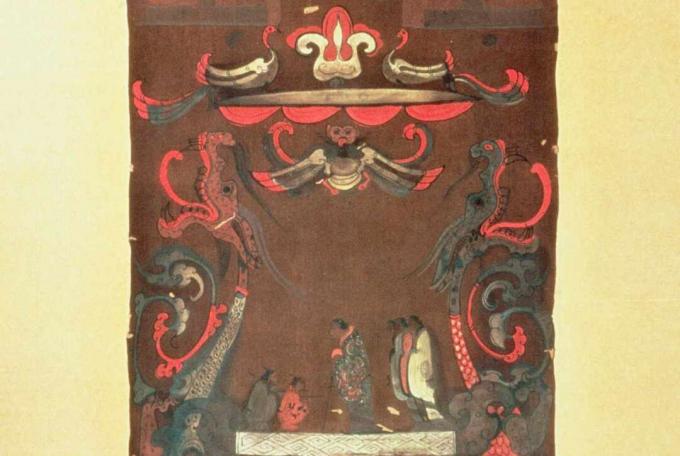 Midtsnitt av Han-dynastiet begravelsesbanner som viser avdøde Lady Dai fra Mawangdui