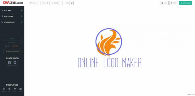 Skjermbilde av Online Logo Maker-arbeidsområdet