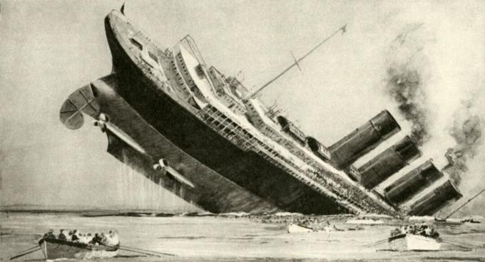 Senkingen av 'Lusitania' 7. mai 1915.