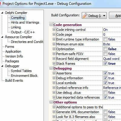Debug Build Configuration in Delphi