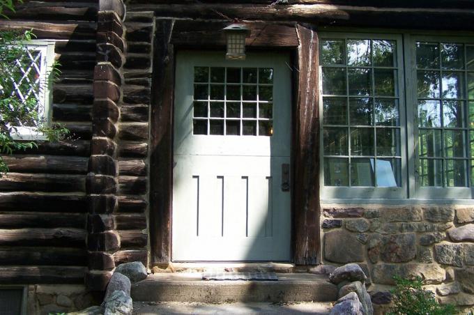 Håndverker Farms Log House Door Detail, Hjem til Gustav Stickley 1908-1917, i Morris Plains, New Jersey